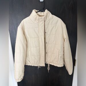 Cream Women's faux white leather Puffer Jacket